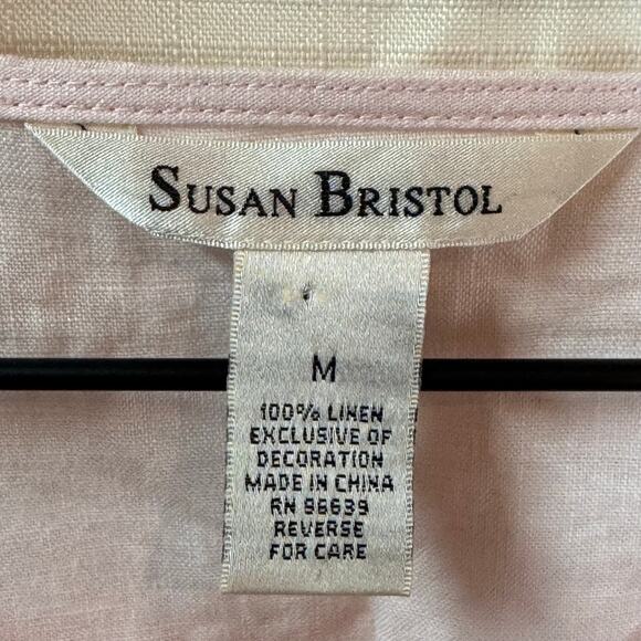 SUSAN BRISTOL 100% Linen Top Size M Embroidered Summer Beach Lagenlook Coastal - Picture 4 of 8